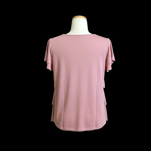 Agenda Top Women Short Sleeves SZ PL Pink Rosette Accent Tiered - Picture 5 of 5